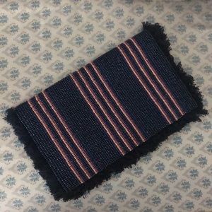 Navy Beaded Clutch with Fringe Trim